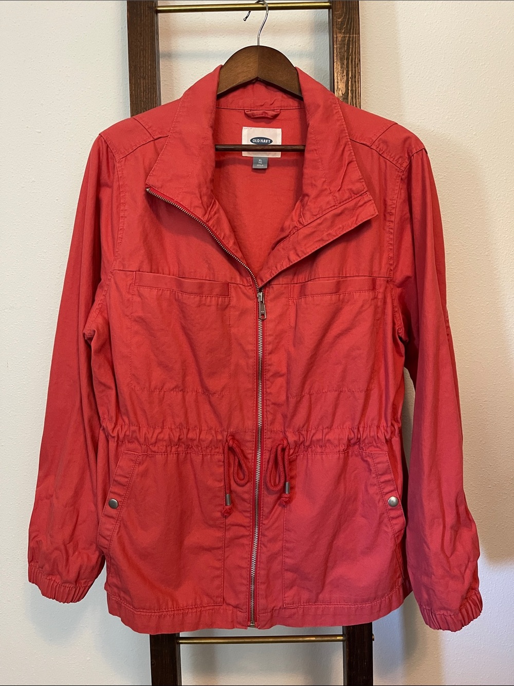 Old Navy Coral-Red Zip Front Cotton Utility Anorak Jacket